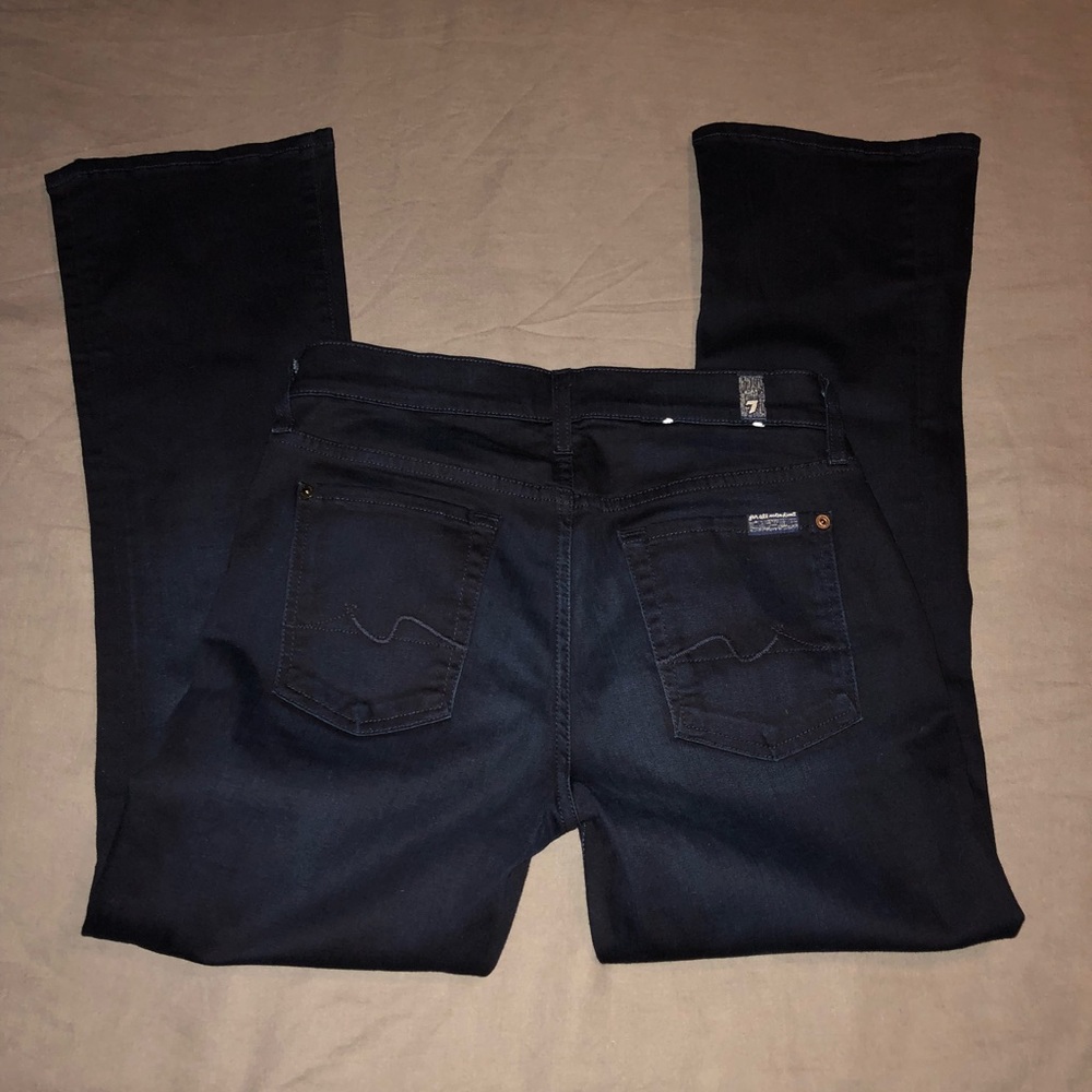 7 For All Mankind Crop Flare Dark Blue Jean 29 EUC - Picture 6 of 7